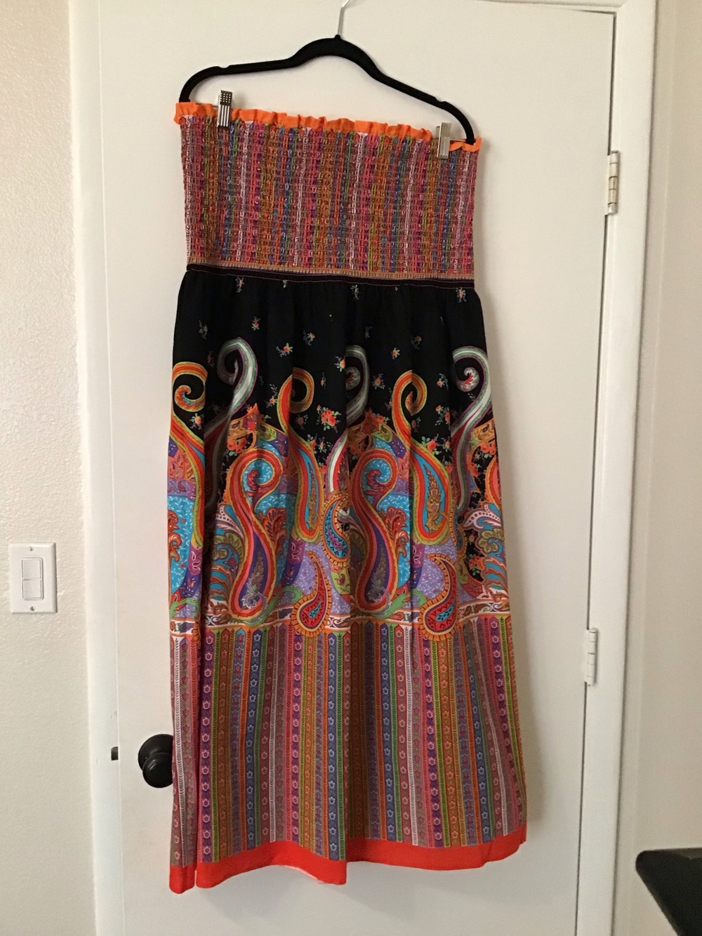 Boho Strapless Maxi Skirt in Black with Multicolor Paisley